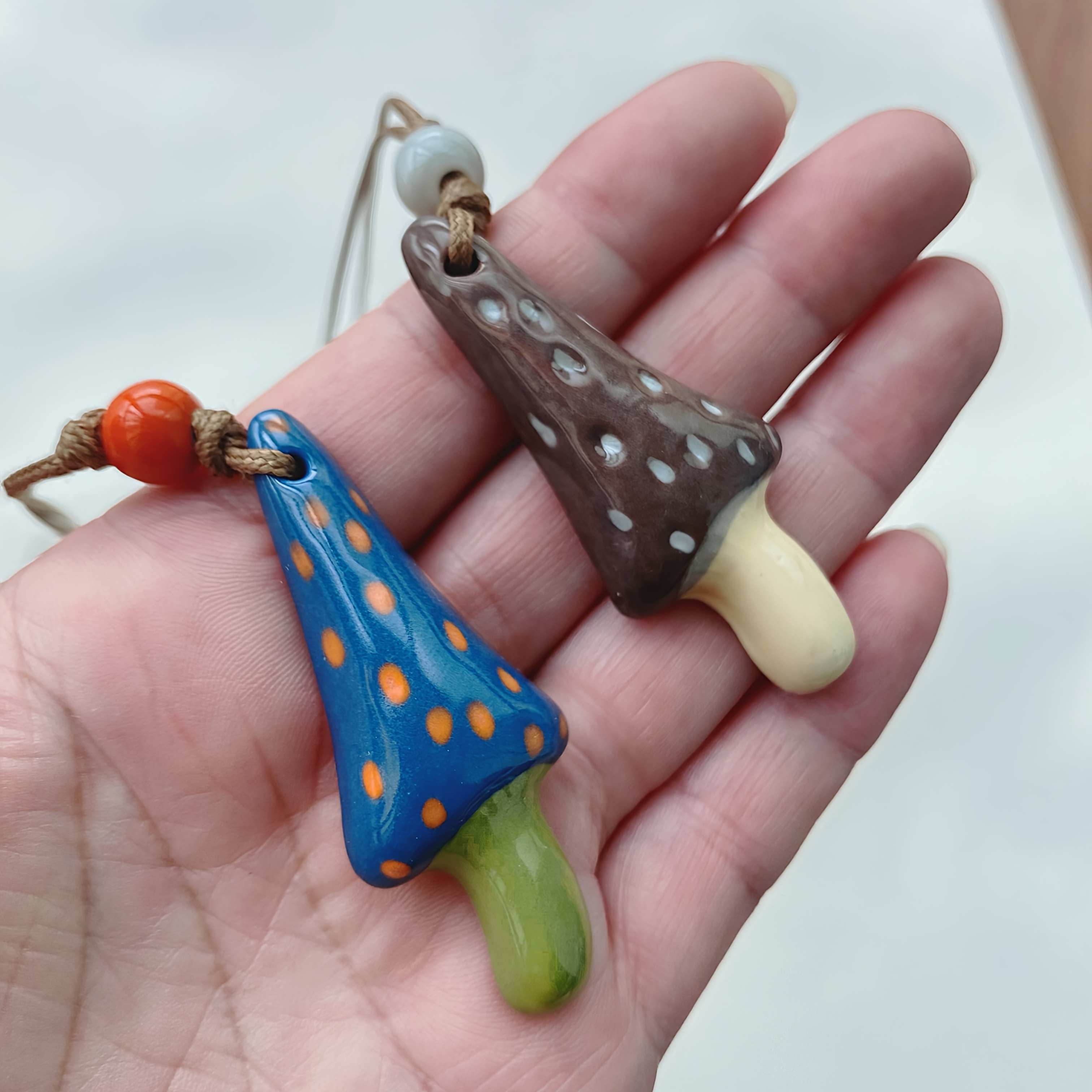 Jingdezhen Ceramic Mushroom Ethnic Art Style Pendant Necklace